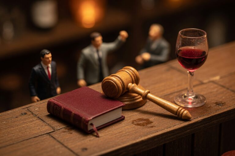 Miniature law book and gavel on a bar