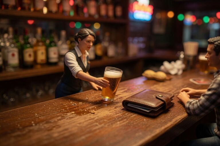 Miniature figure studying alcohol training on a phone