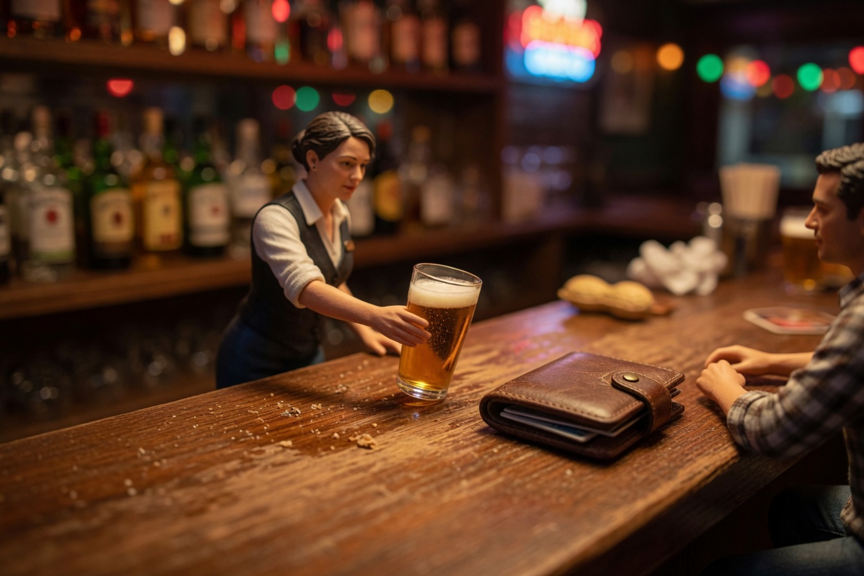 Miniature figure studying alcohol training on a phone
