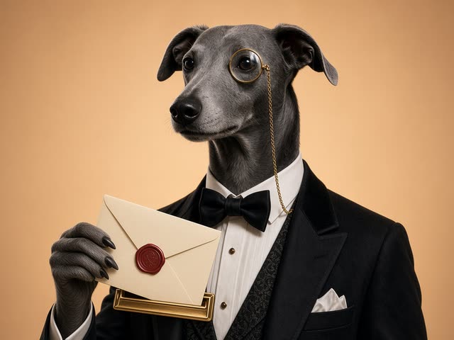 Sir Dashwood posting a wax-sealed envelope through a brass mail slot