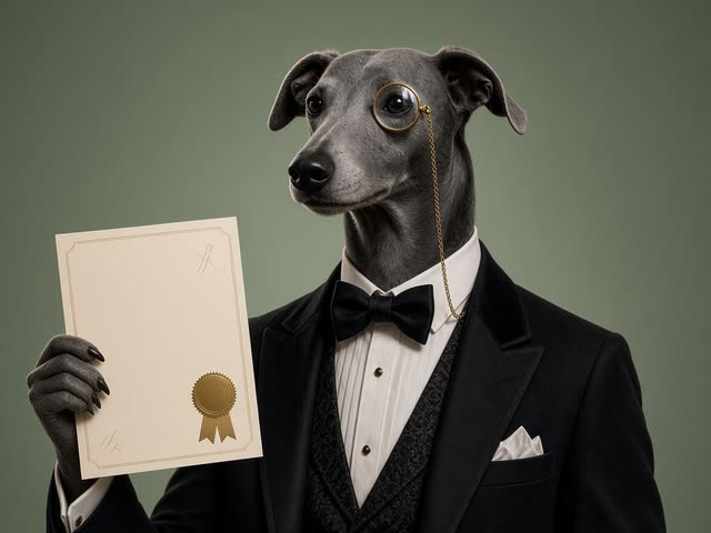 Sir Dashwood proudly holding up a certificate with a gold seal