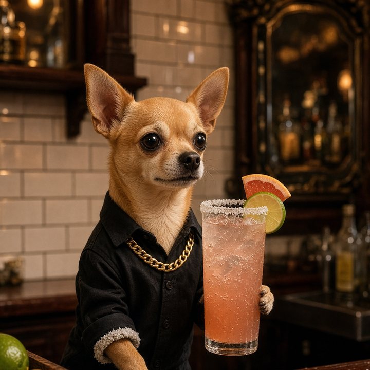 Dashita raising a salted pink cocktail