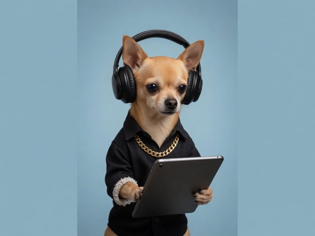 Dashita in headphones, looking at a tablet