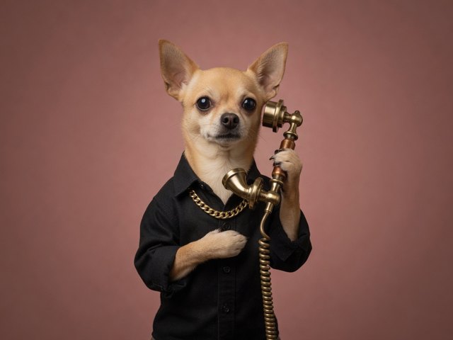 Dashita on a vintage brass telephone