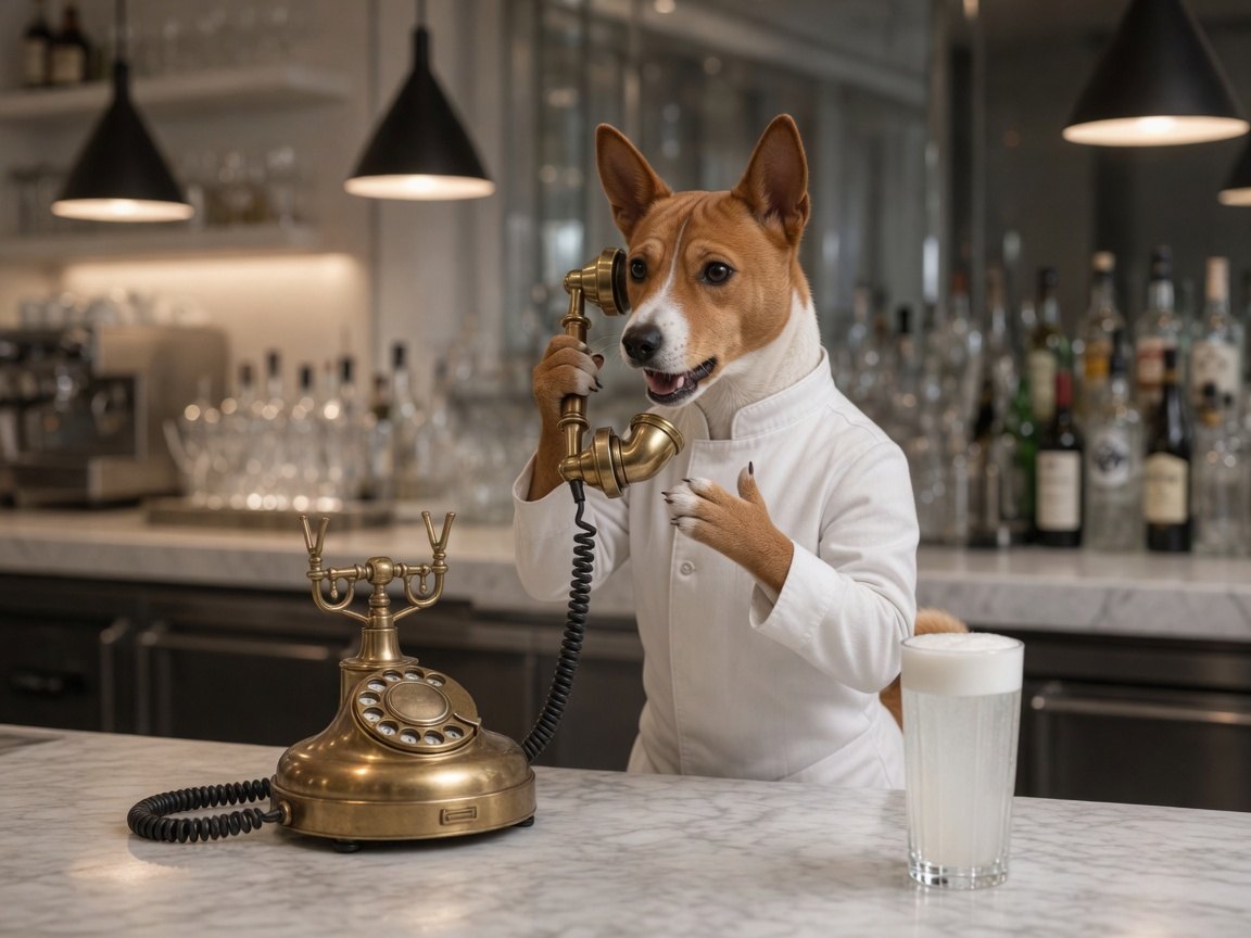 Dashiri on a vintage telephone
