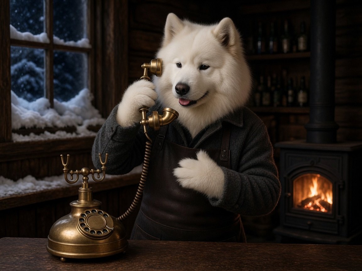 Dashka on a vintage telephone