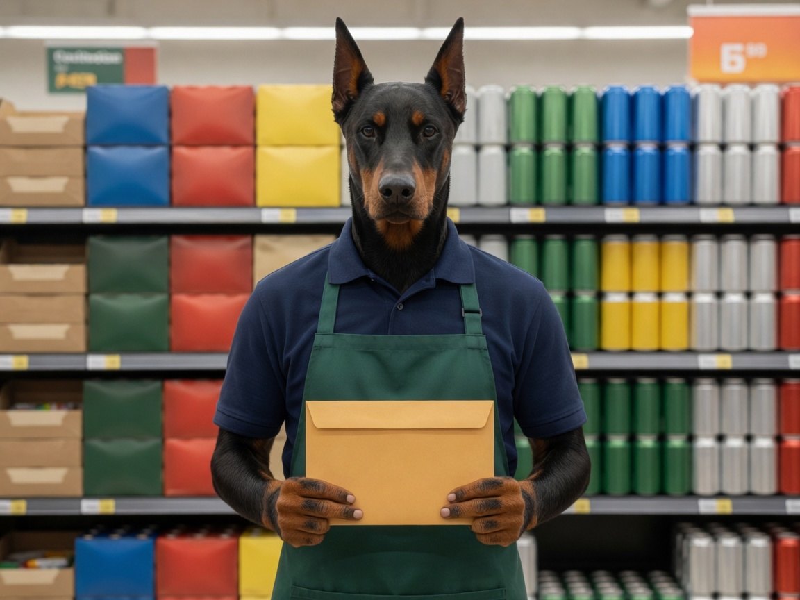 Dashmann holding a plain envelope in a grocery aisle